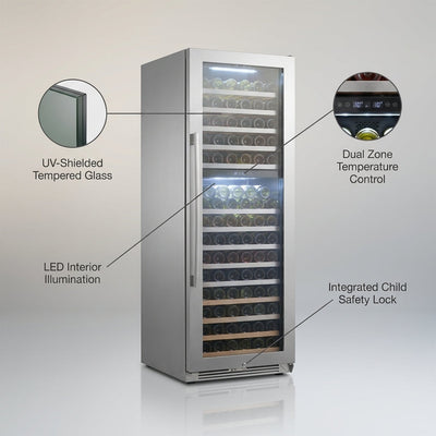 Wine Cooler Built for Serious Collectors, 153 Bottle Capacity, Dual Zone Control, UV Protection