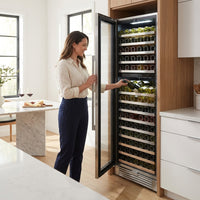 153 Bottle Seamless Stainless Steel Dual Zone Wine Refrigerator — Lifestyle