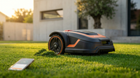 28-Volt 8 In. Cutting Width Robot Lawn Mower Revola X4E Mower, Brushless Wheel Motors, Cloudhawk App and Wifi Control — Lifestyle