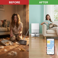 Qrevo Pet Standard Series Robot Vacuum and Mop for Carpet and Hardwood, Smart Navigation, Pet-Friendly, White — Before & After