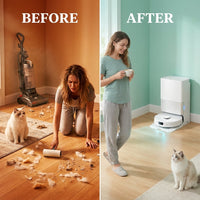 Qrevo Pet Standard Series Robot Vacuum and Mop for Carpet and Hardwood, Smart Navigation, Pet-Friendly, White — Before & After